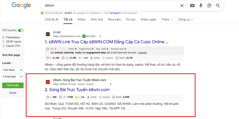 Truy cập đường link 68win chính thức trên google
